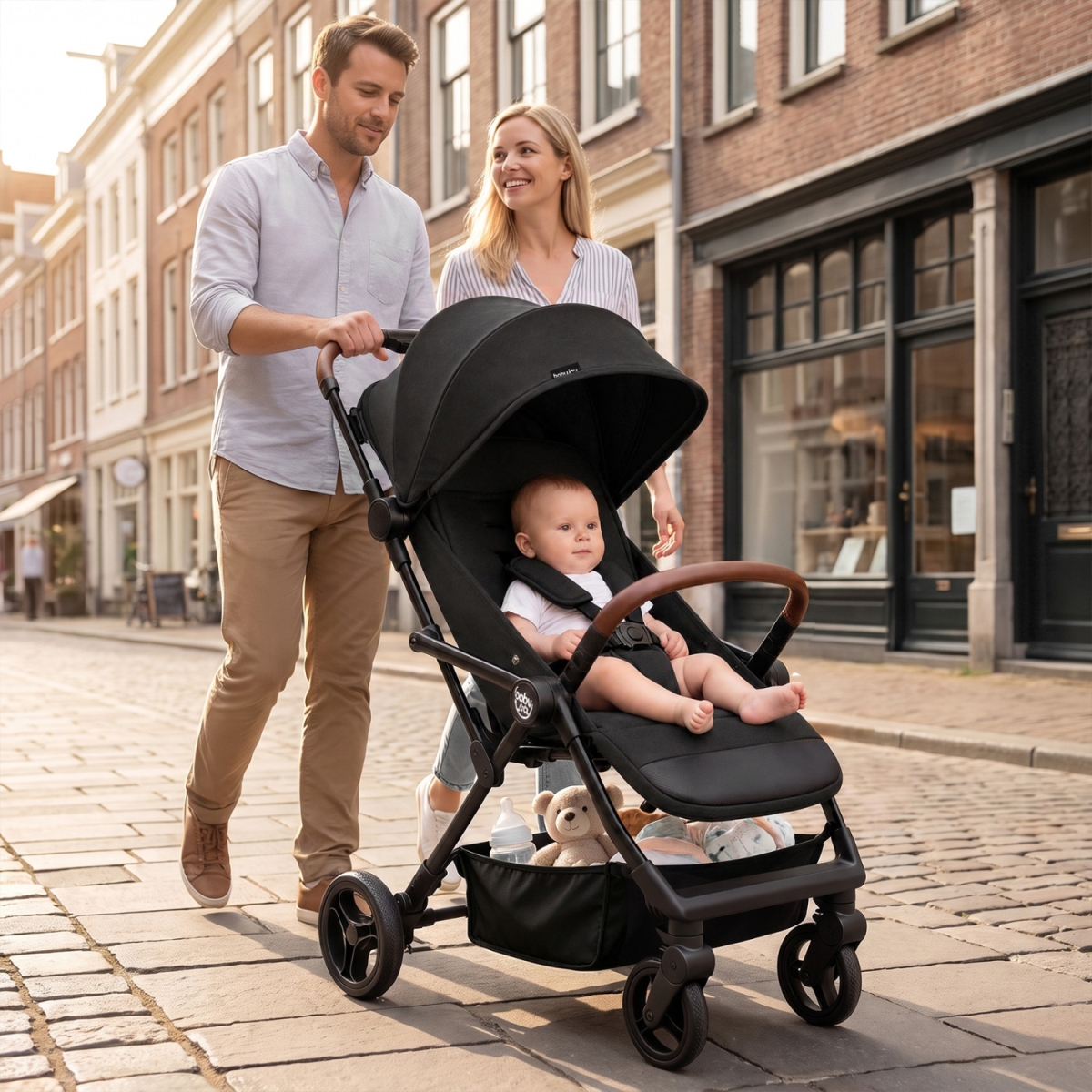 BC10362BK Lightweight Baby Stroller with One-Hand Folding & Adjustable Canopy for Toddlers - Black