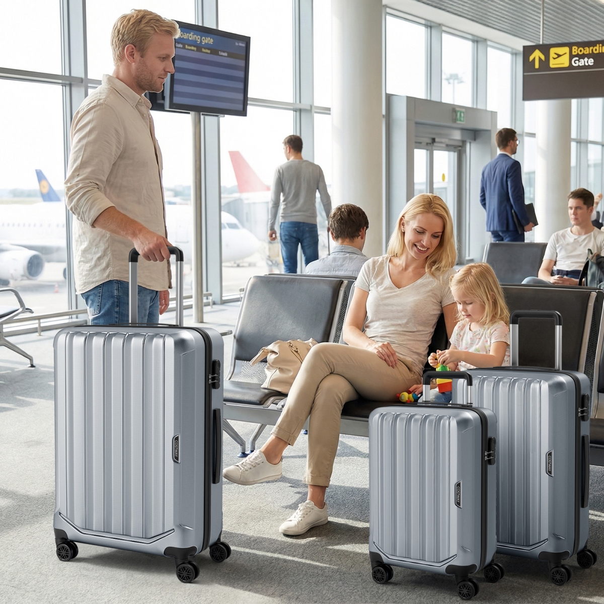 BL10021GR 20-24-28 in. Lightweight Hard-Side Luggage Set with 3-Digital Lock - Gray - 3 Piece
