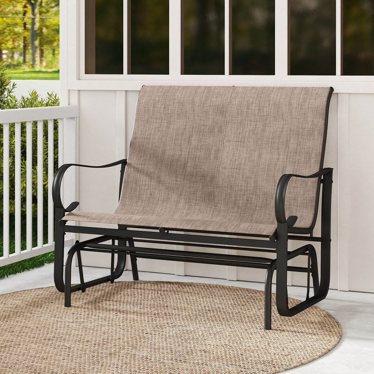 NP12158CF 2-Person Outdoor Glider Bench with High Backrest - Mix Brown & Black