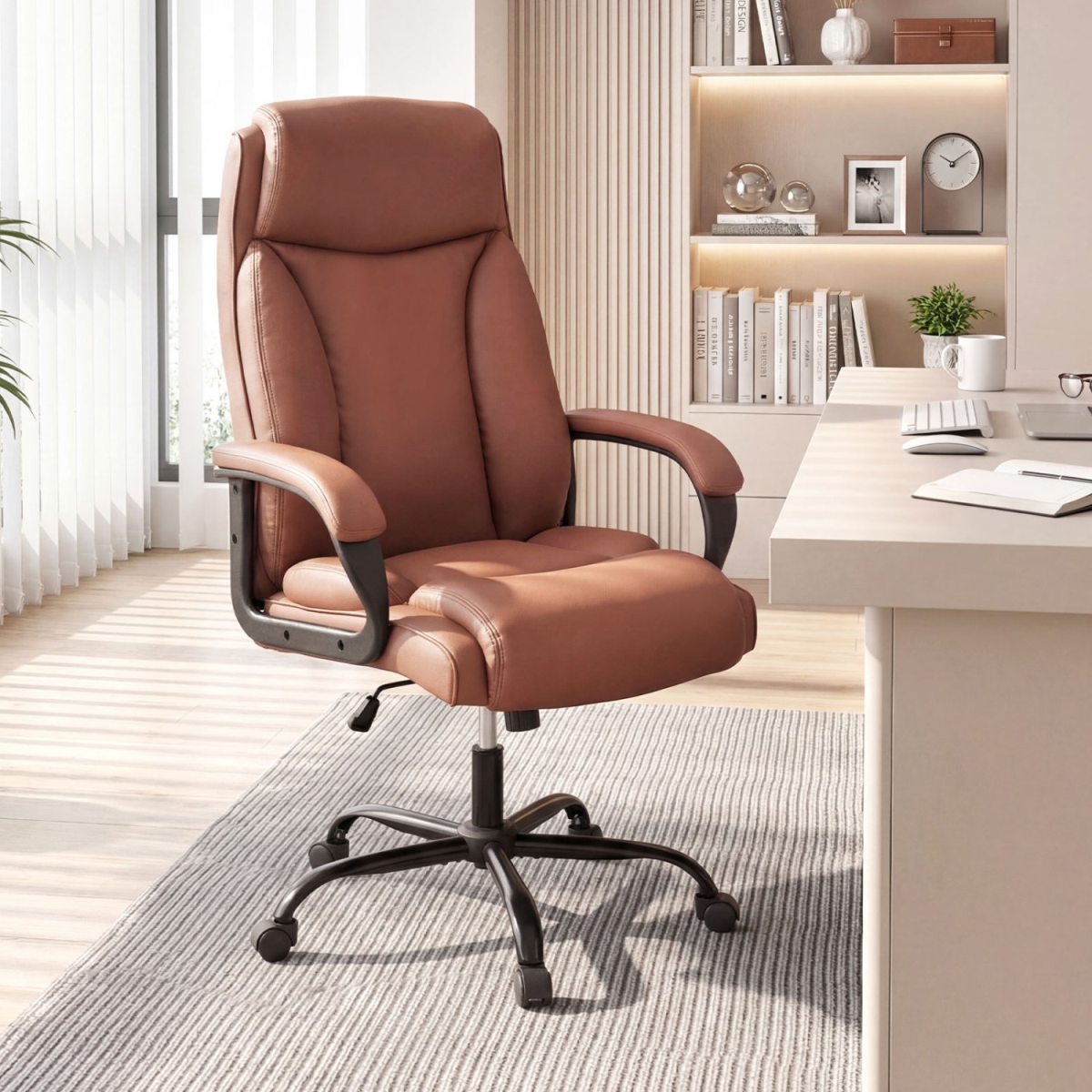 CB11210BN 400 lbs Big & Tall Chair High Back Executive Chair Ergonomic Leather Computer Chair - Brown