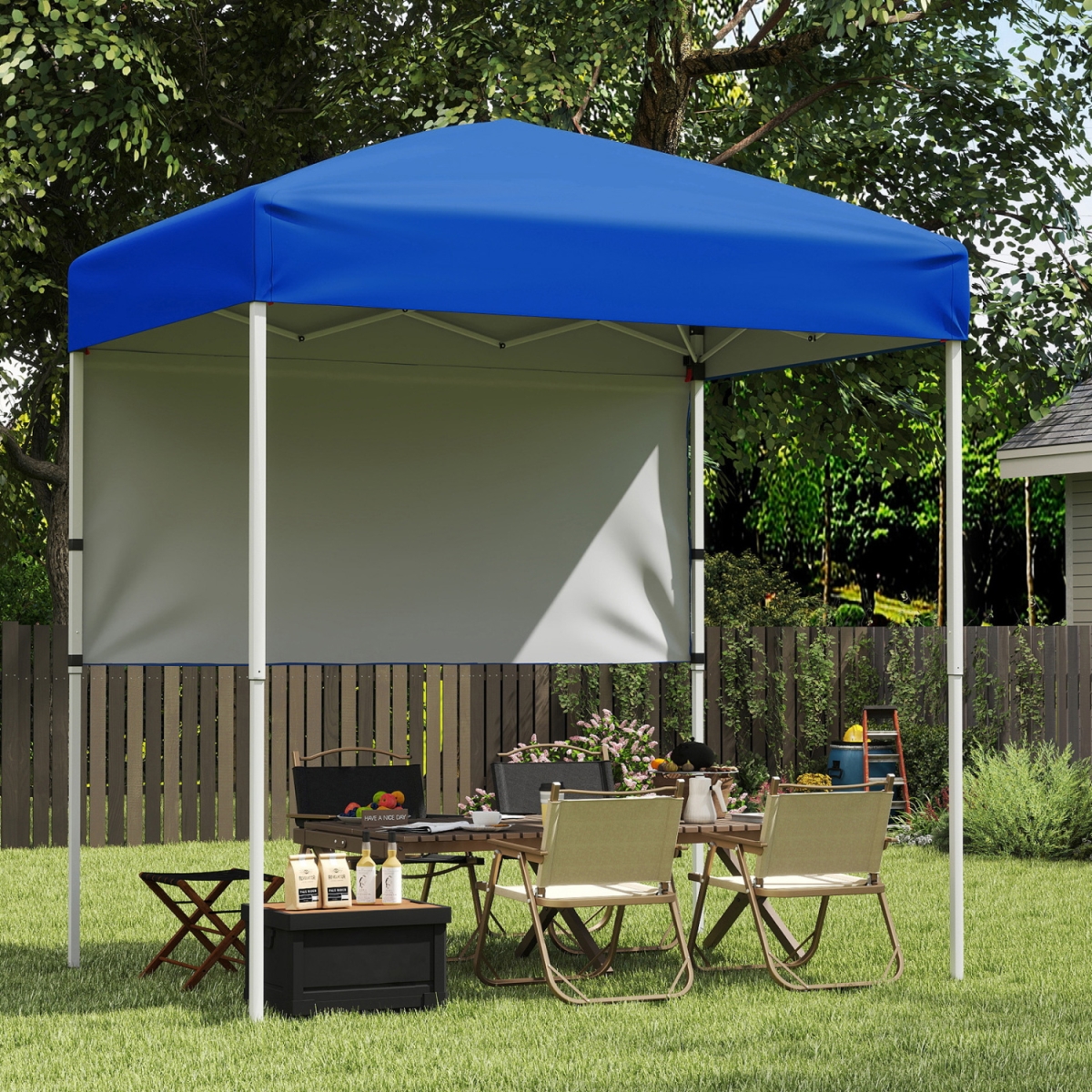 NP13533BL 6 x 4 ft. Pop-Up Canopy Tent with 1 Half Sidewall Easy Setup Folding Outdoor Sun Shelter - Blue