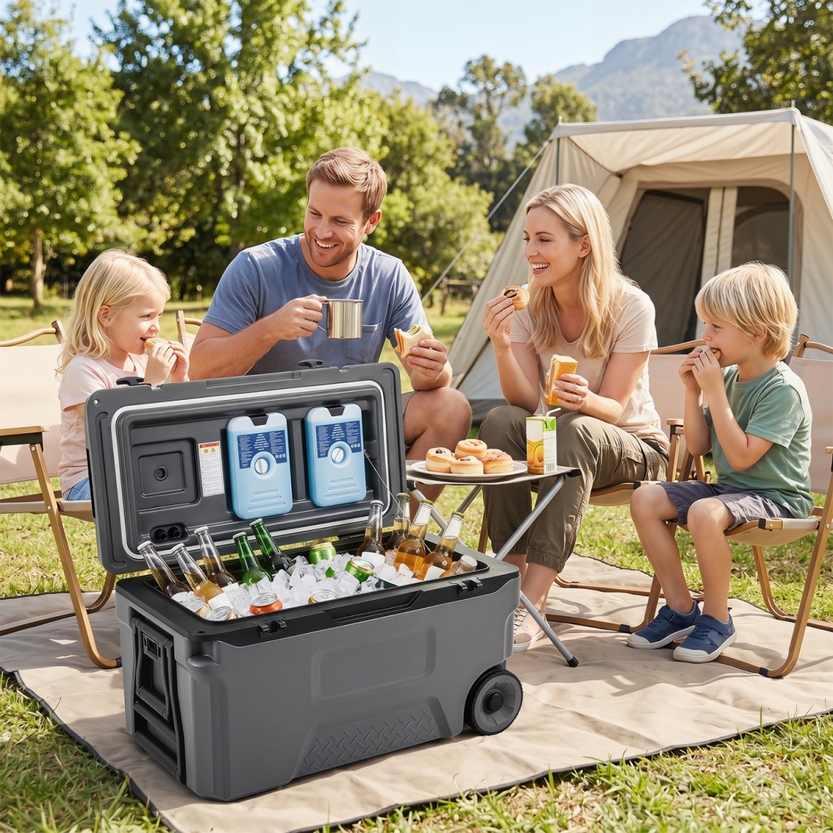 NP13672GR 53 qt. Portable Rolling Cooler with Fish Ruler for Outdoor - Gray