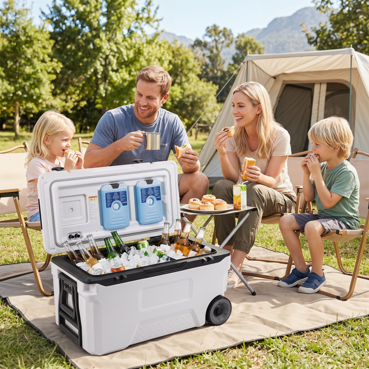 NP13672WH 53 qt. Portable Rolling Cooler with Fish Ruler for Outdoor - White