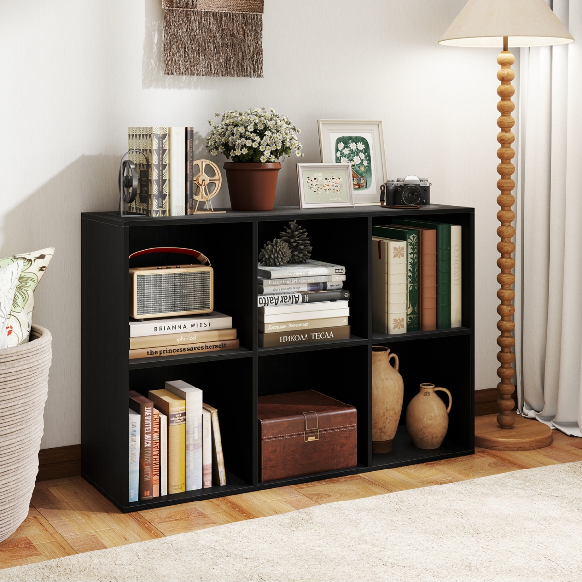 CB10874DK Modern 6-Cube Bookcase with Anti-Tipping Kits for Bedroom Living Room - Black
