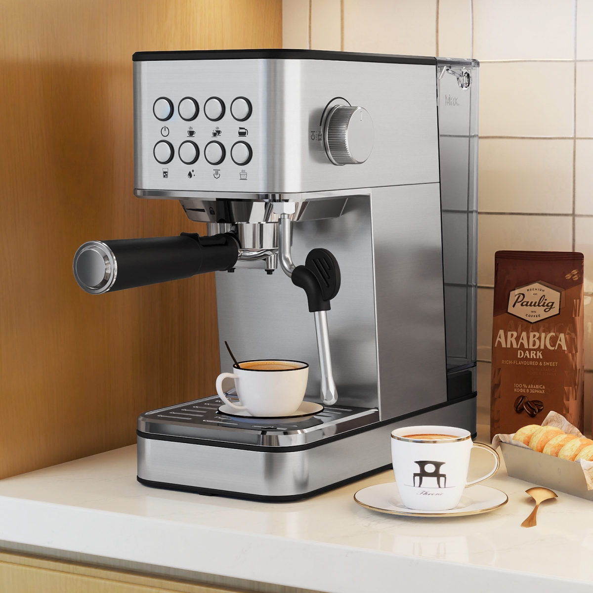 ES10585US-SL Espresso Machine 20 Bar Compact Stainless Steel Coffee Maker with Milk Frother - Silver