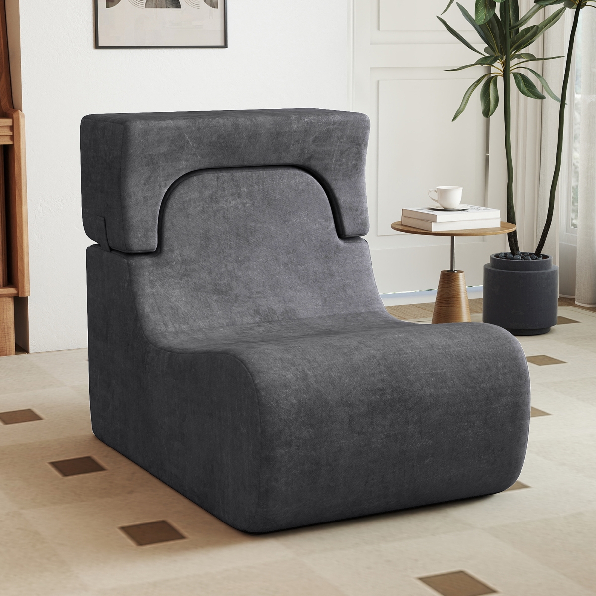 HV10763GR Floor Chair Lazy Sofa with Detachable Headrest - Gray