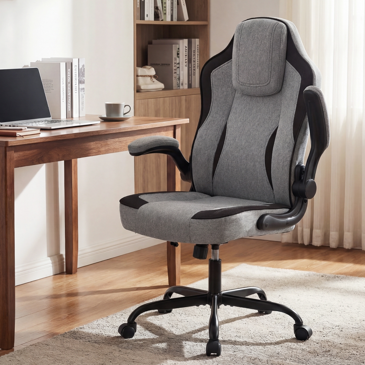 CB11070GR Ergonomic Computer Office Chair with 90 Deg Flip-Up Armrests - Gray