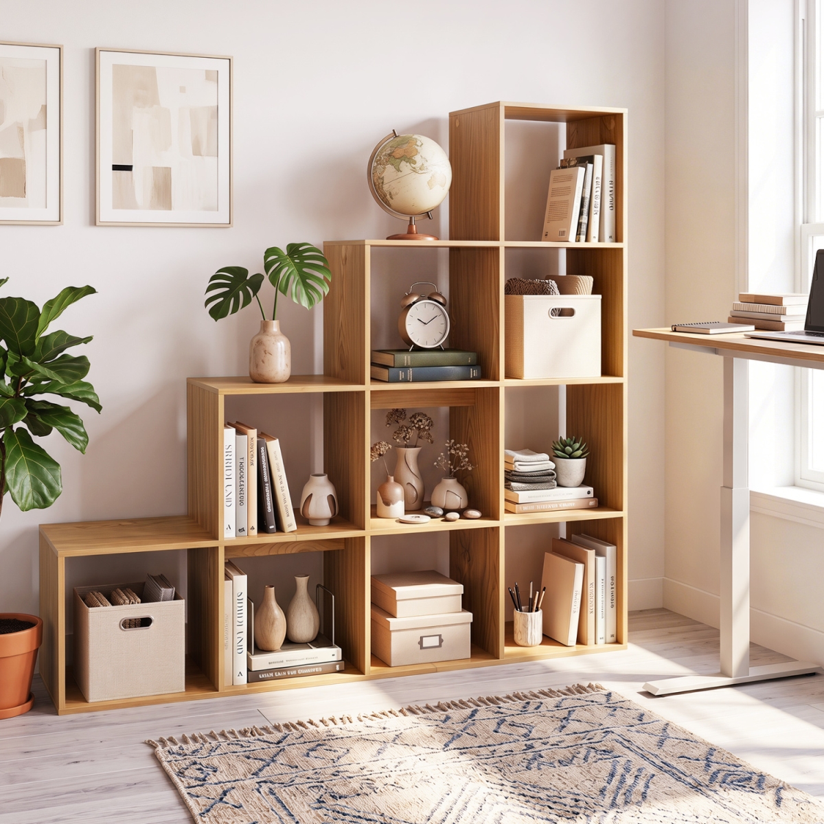 CB11110NA 4-Tier Bookshelf with 2 Anti-Tipping Kits for Home Office - Natural