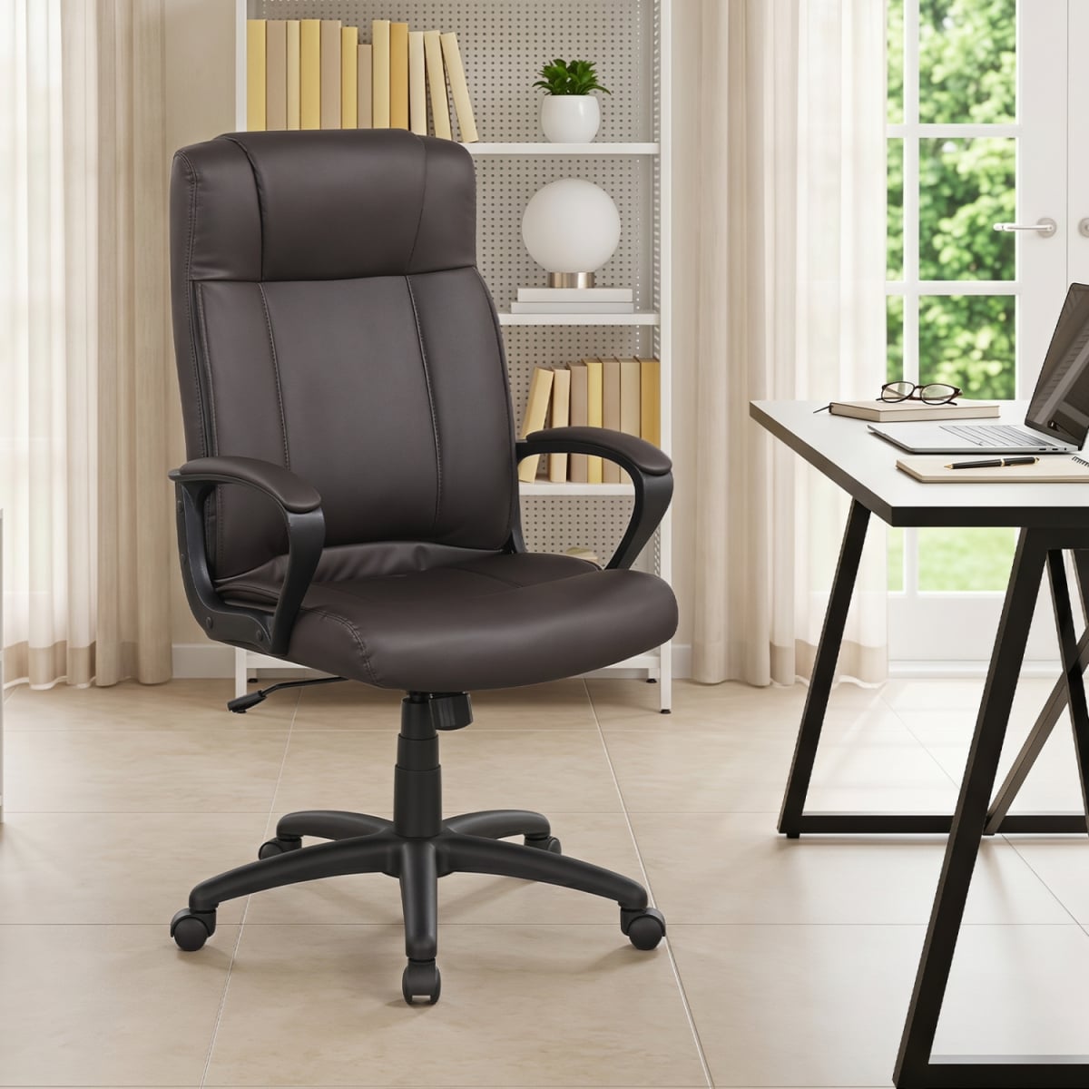CB11131BN Faux Leather Office Chair Computer Desk Chair with Rocking Function - Brown