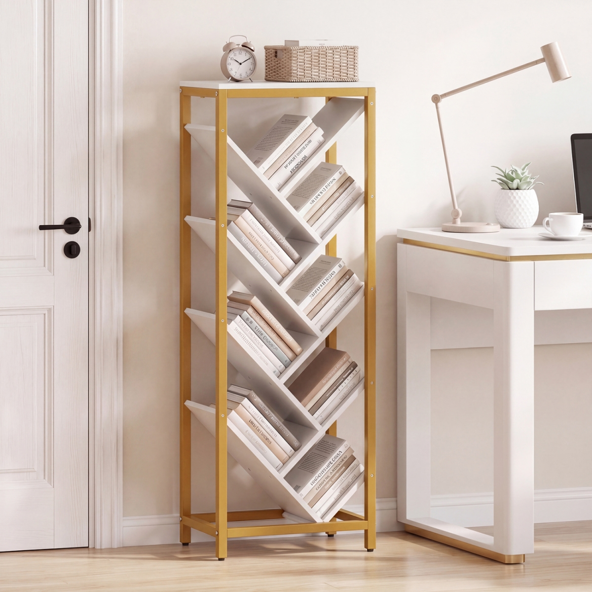 CB11140WH 9-Tier Freestanding Bookcase for Hardcover Books - White