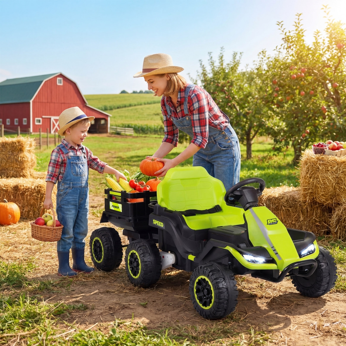TQ10551US-GN 24V Ride on Tractor with Detachable Trailer & Music for Boys Girls - Green