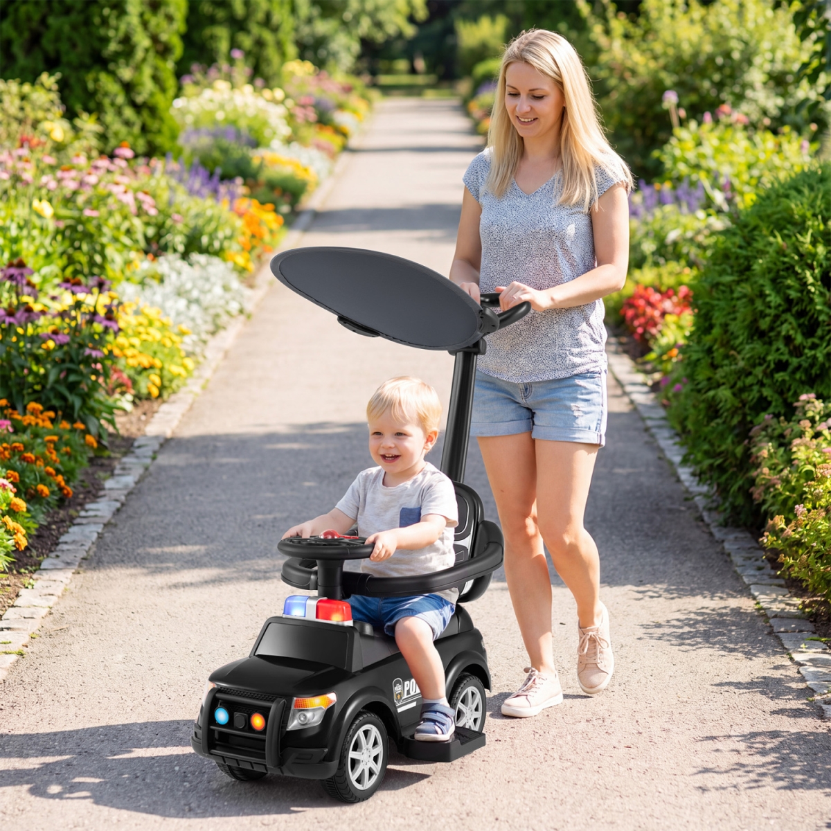 TQ10579DK 3-in-1 Toddler Push Car with Handle & Canopy - Black