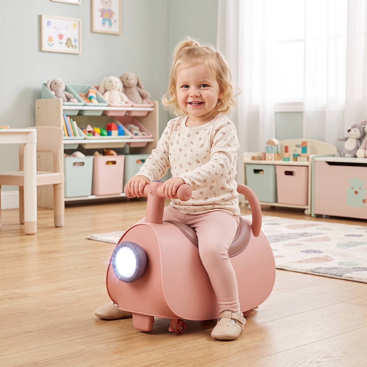 TQ10581PI Kids Ride on Push Car with Headlight Music & Under Seat Storage for 18-36 Months - Pink