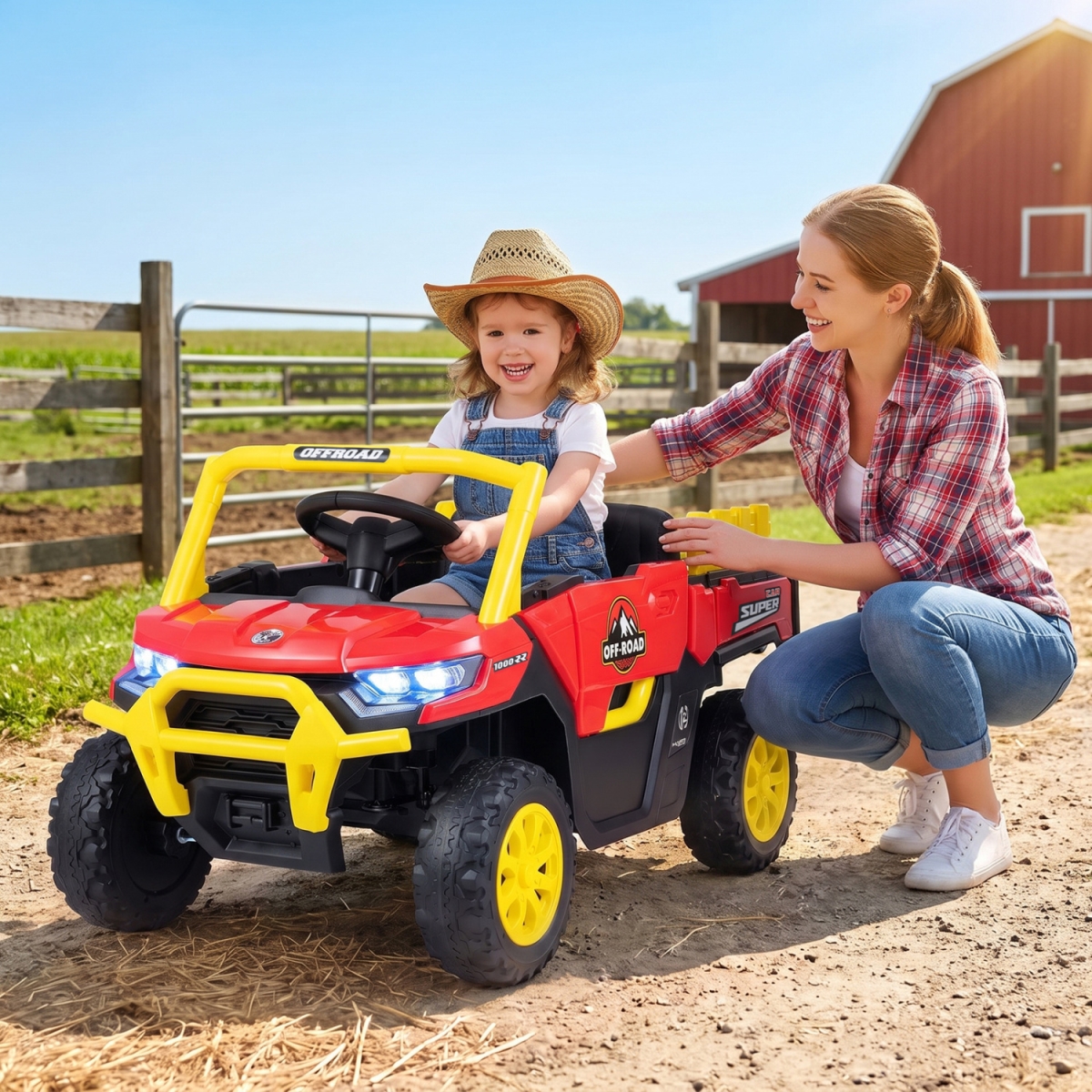 TQ10592US-RE 24V Ride on Dump Truck Car Off-Road with Remote Control & Music - Red