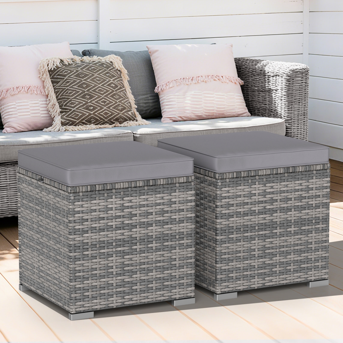 HW74954GR Patio Ottoman with Hidden Storage Space - Mix Gray - 2 Piece
