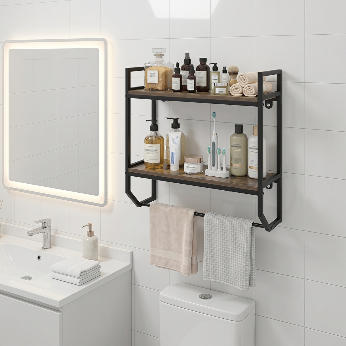 JV12484OA Over the Toilet Shelf Wall Mounted for Bathroom with Metal Frame - Gray