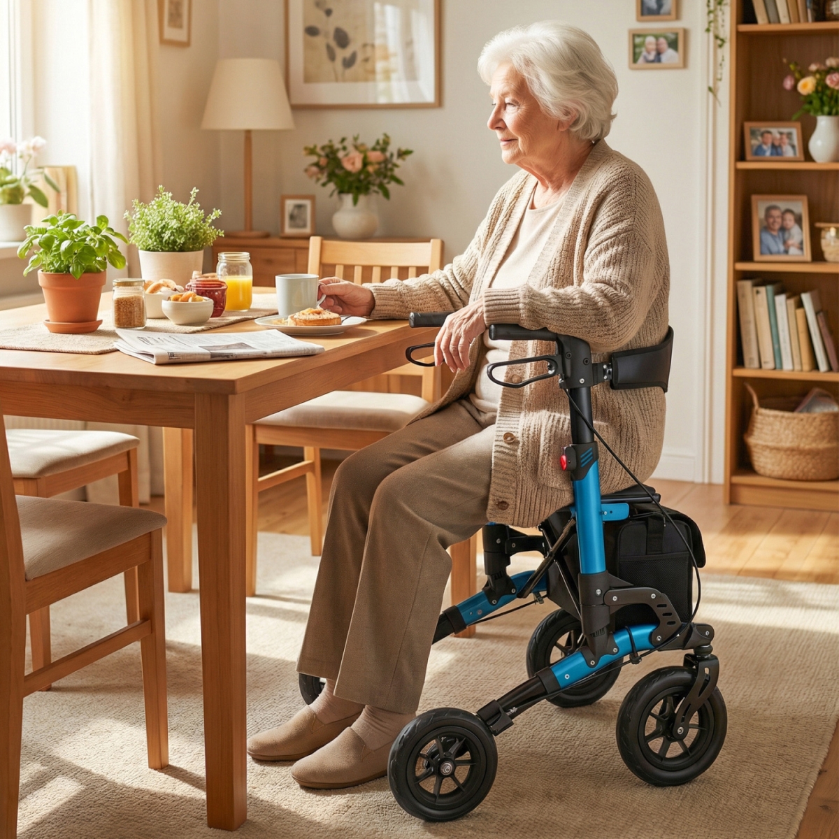 JH10073BL Rollator Walker for Seniors Folding Rolling Walker with Seat - Blue
