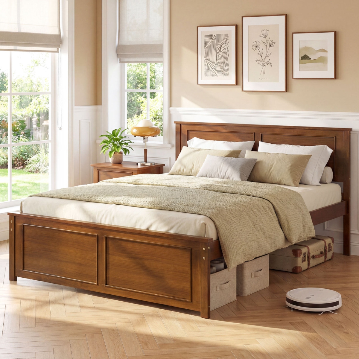 HU11438BN-F Wooden Bed Frame with Headboard - Full Size
