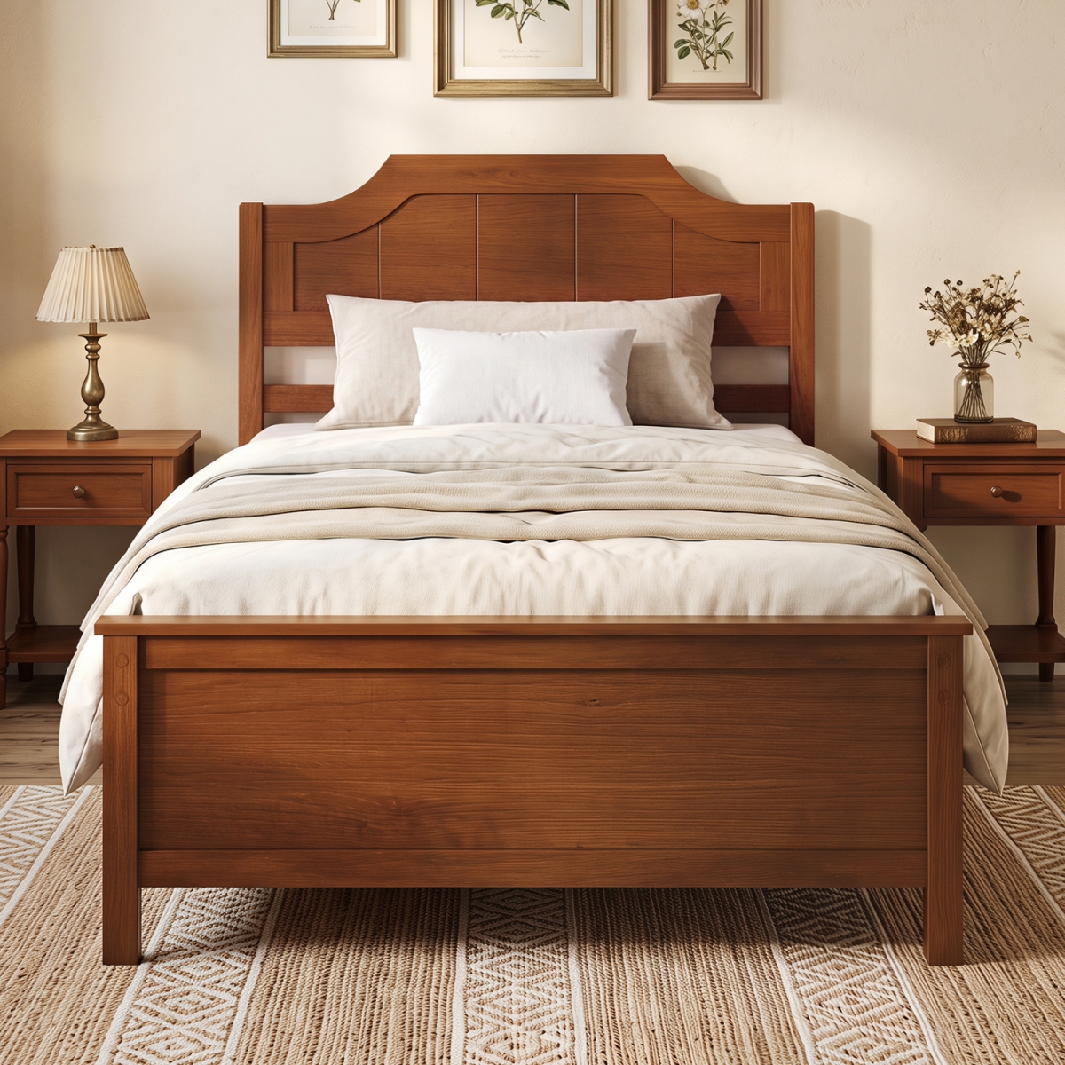 HU11499WN-T Solid Wood Platform Bed Frame with Headboard - Walnut - Twin Size