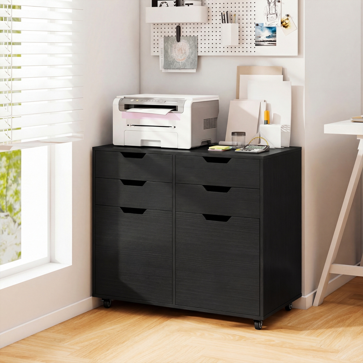 JV12045DK 4 Drawer File Cabinet with Wheels for Home Office Organization - Black
