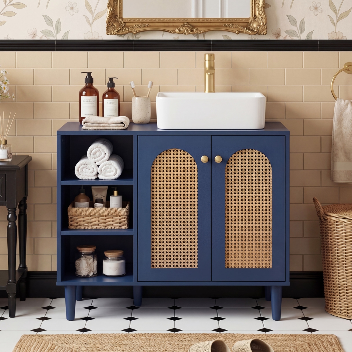 JV13809BL 36 in. Under Sink Cabinet Boho for Vessel Sinks & Single-Handle Faucets - Navy