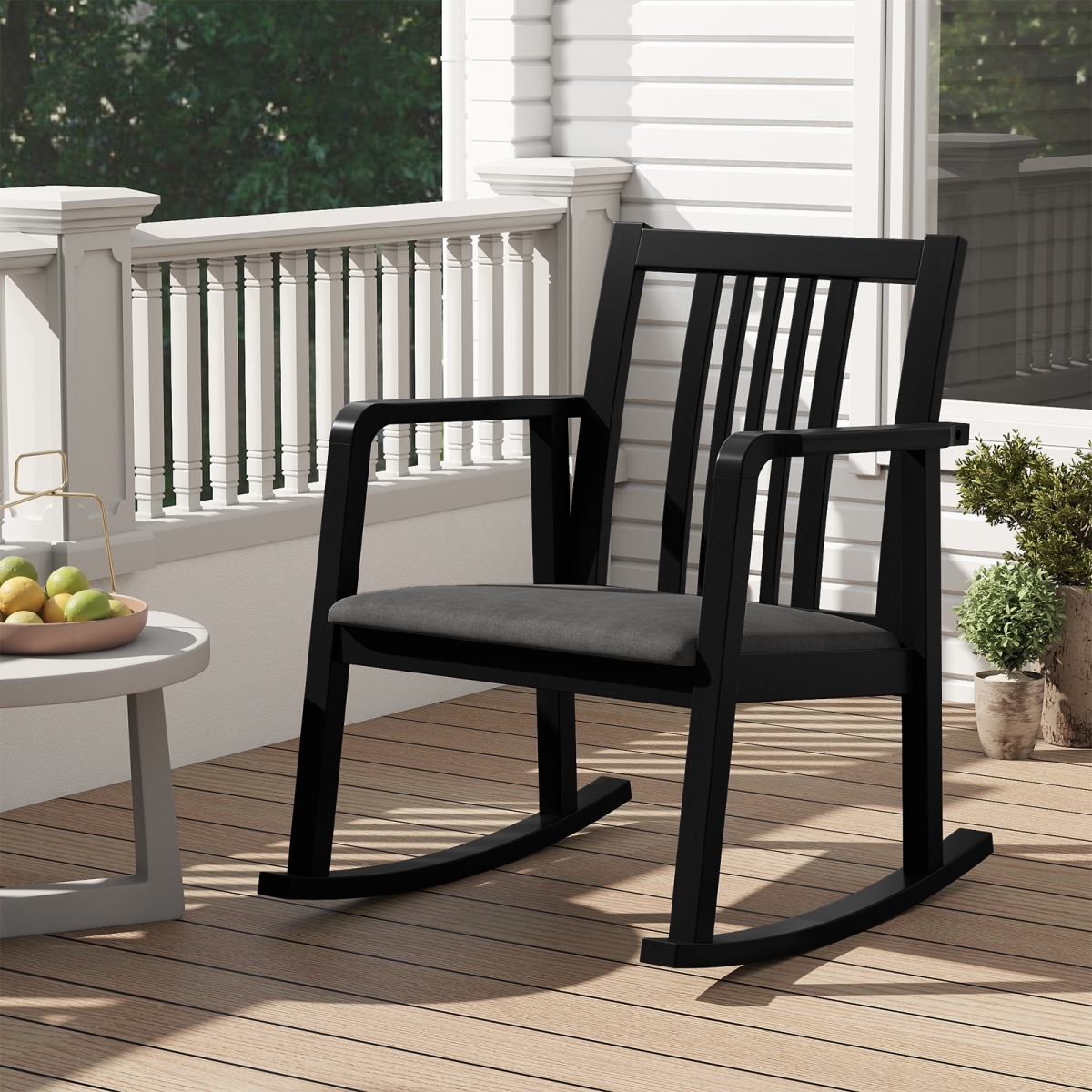 JV13812DK Rocking Chair with Slatted Back & Curved Armrests - Black