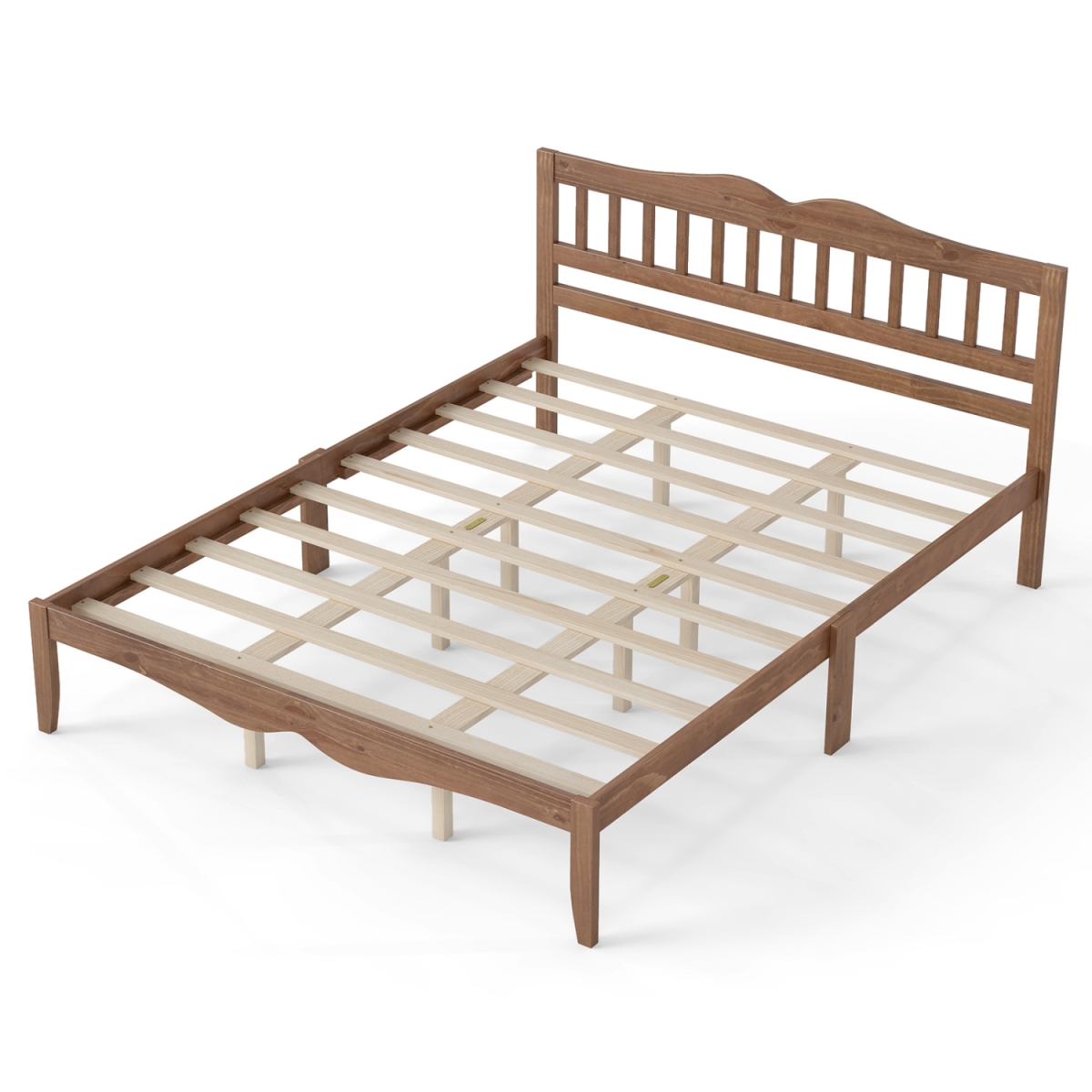 HU11524BN-Q Modern Farmhouse Style Bed Frame with Solid Wood Frame - White & Walnut - Queen Size