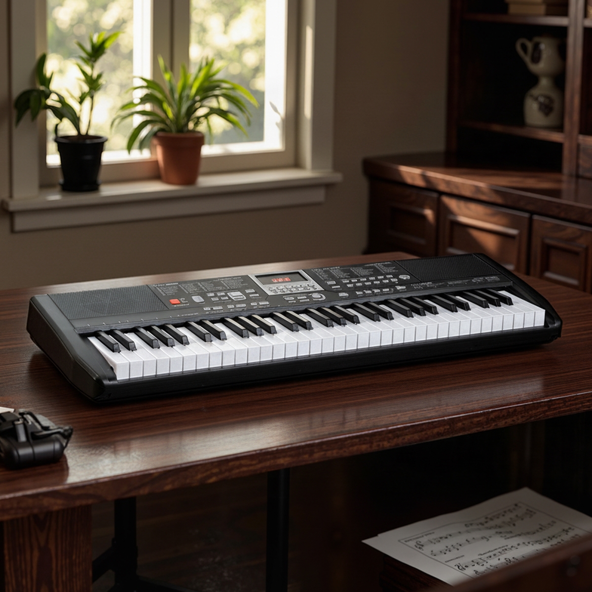 MU10138US-DK 61 Keys Beginners Piano Electric Keyboard Kit with Adjustable Stand & Stool - Black
