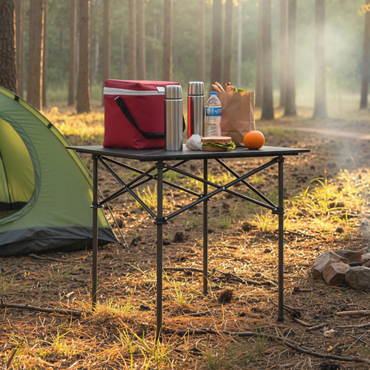 NP12668BK Folding Roll-Up Camping Table with Metal Legs - Black