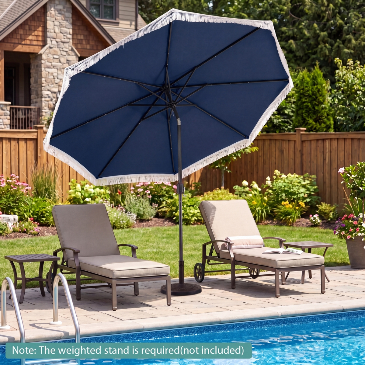 NP13220NY 10 ft. Solar Patio Umbrella with 24 LED Lights for Yard - Navy