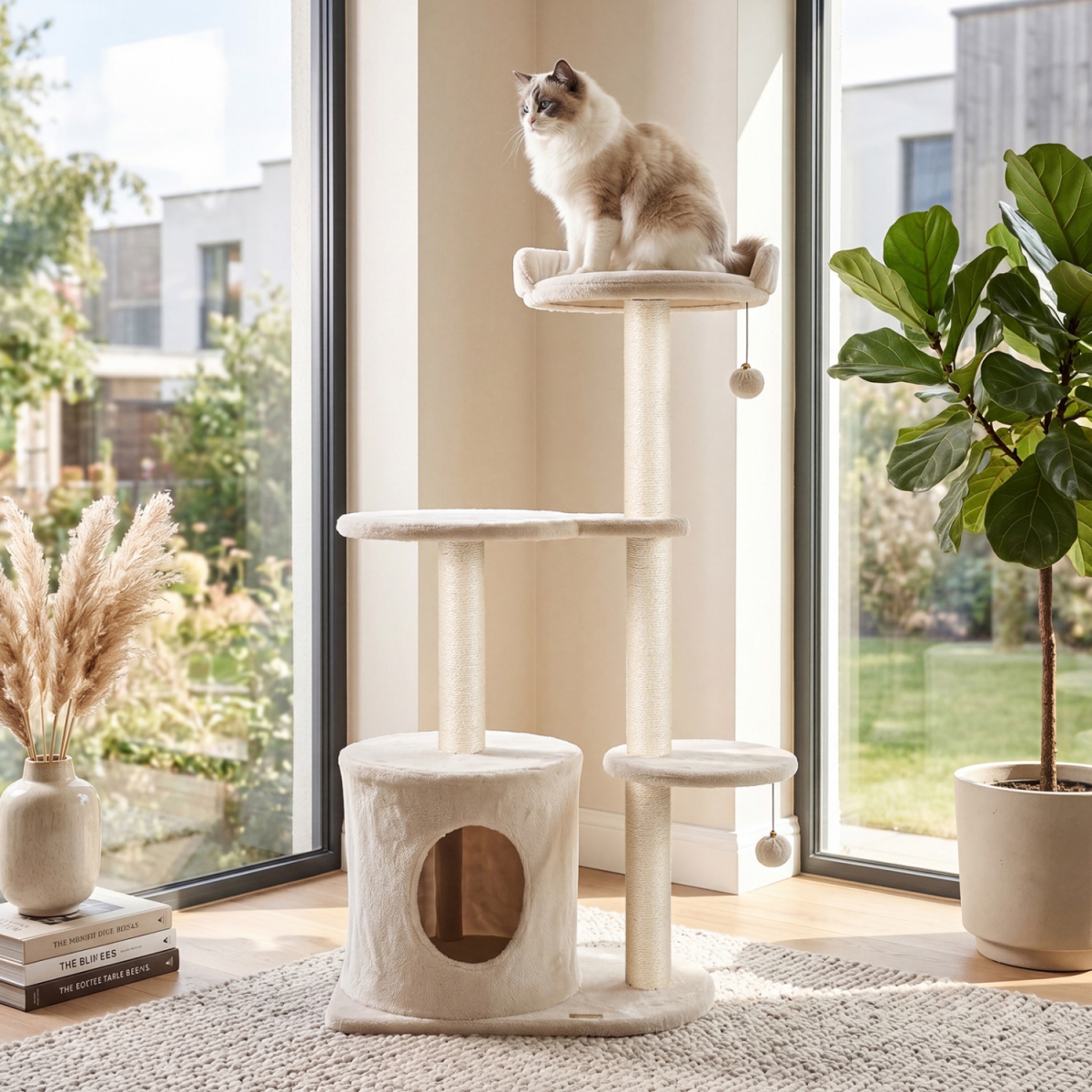 PV10572BE 43 in. Cat Tree for Indoor Cats with Comfy Plush Perches & Sisal Scratching Posts - Beige