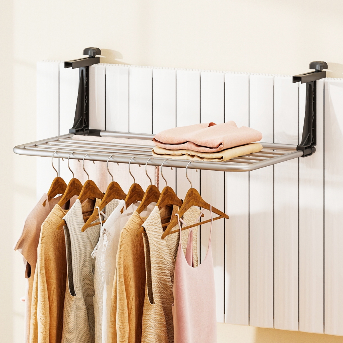 JZ10463 Portable Aluminum Clothes & Towel Drying Rack - Silver & Black