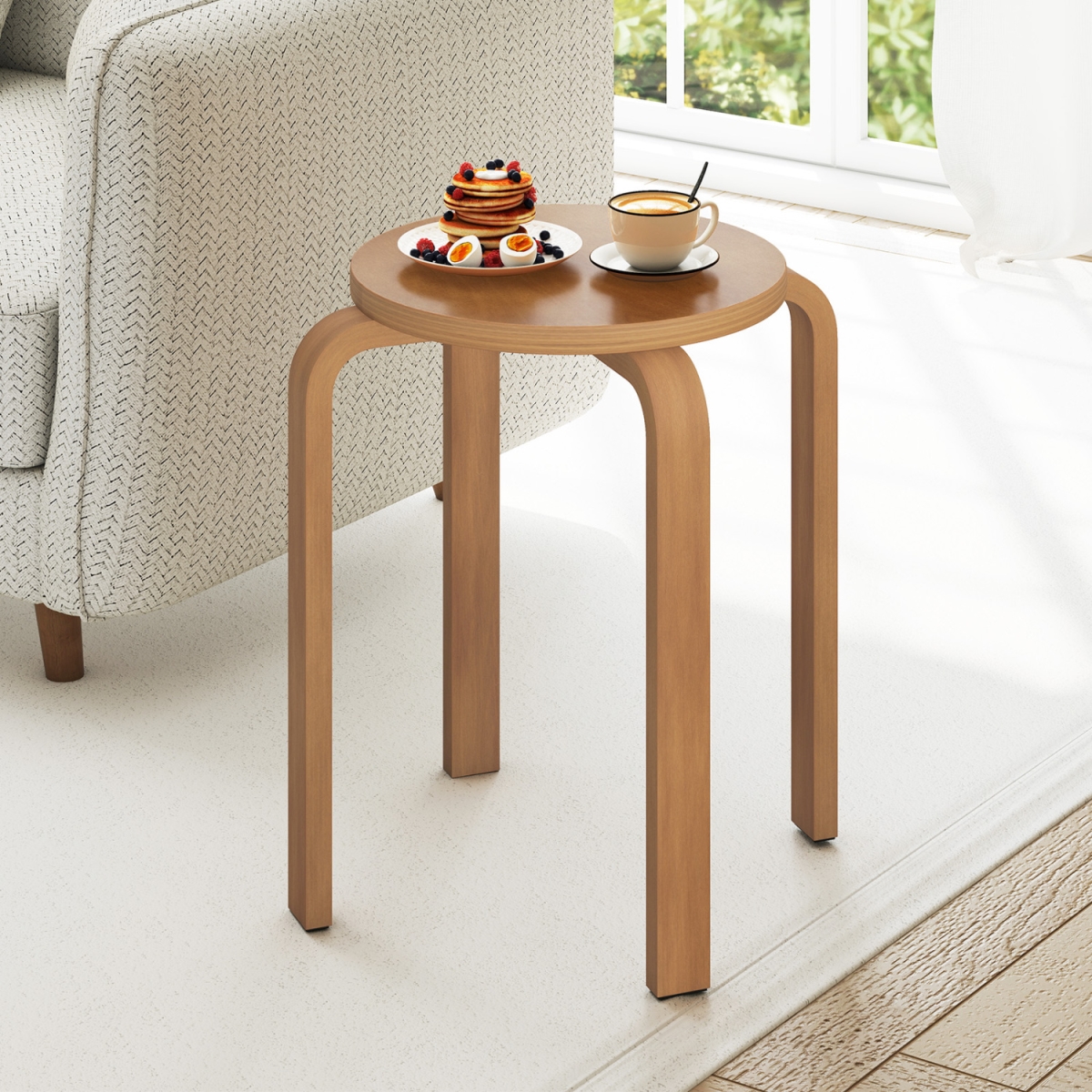 HW60668HT 18 in. Stackable Bentwood Dining Chairs with Round Top - Walnut - Set of 4