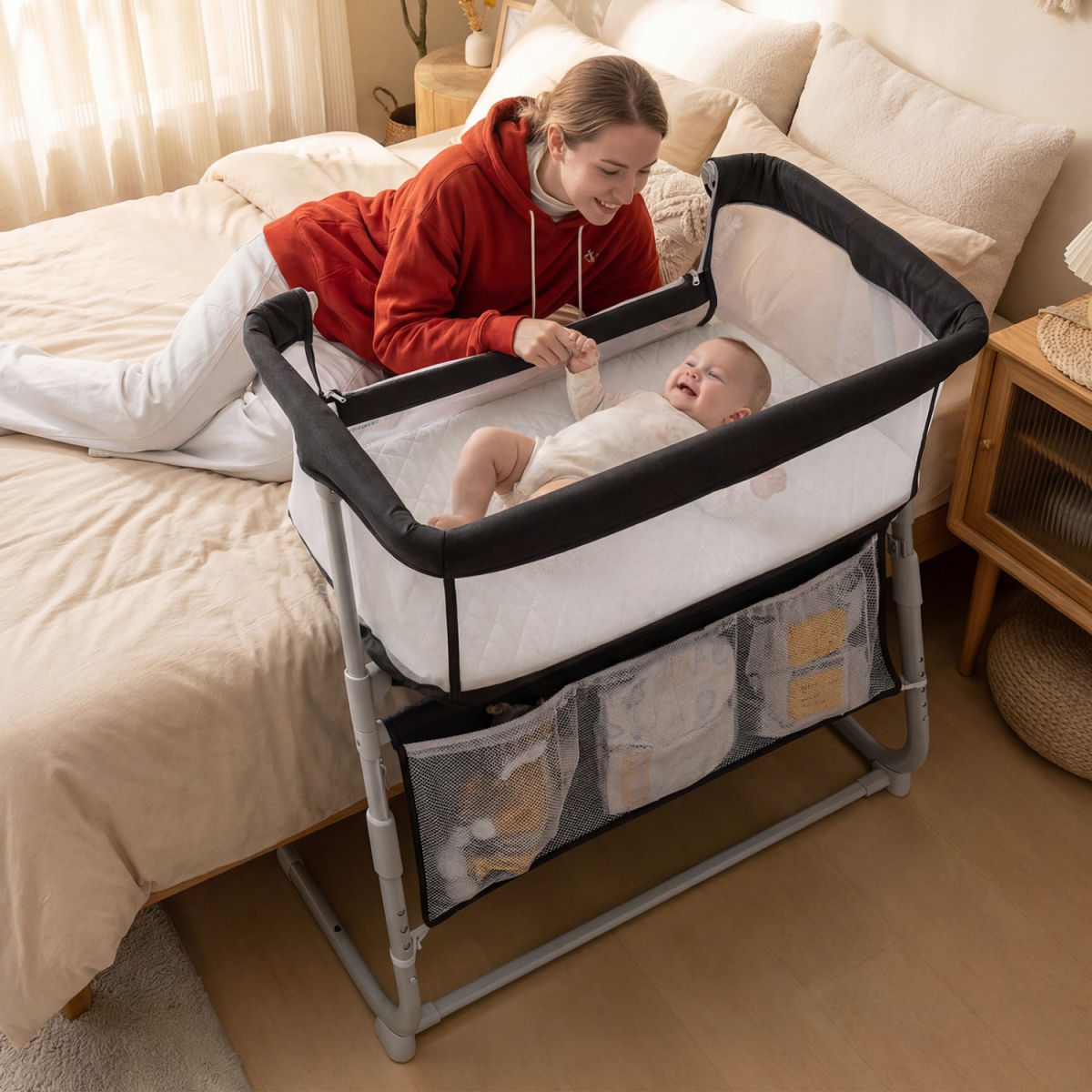 BC10260DK Baby Bassinet Bedside Crib with Adjustable Height Comfy Mattress - Black