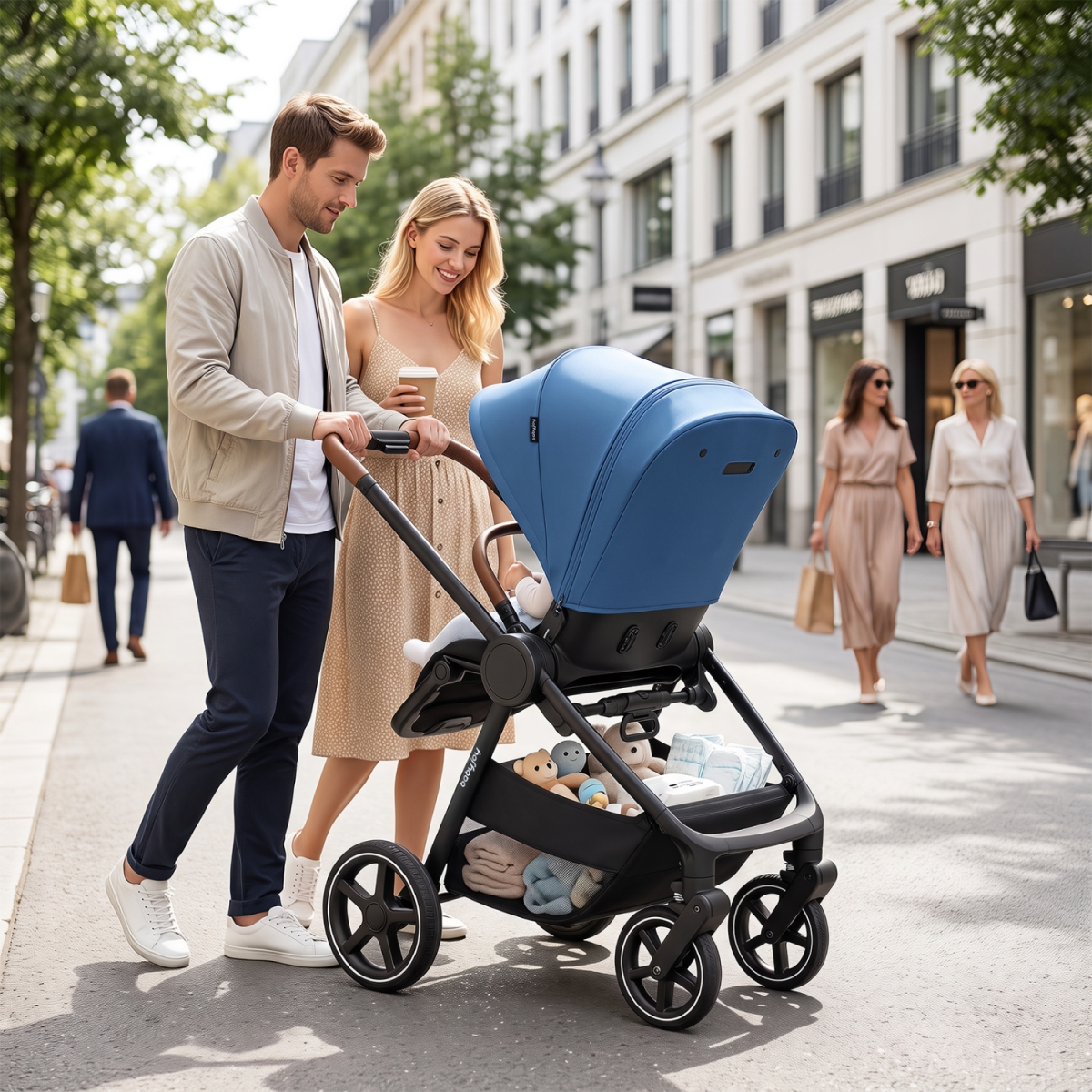 BC10346US-BL Convertible Travel Baby Stroller with Car Seat Adapters - Blue