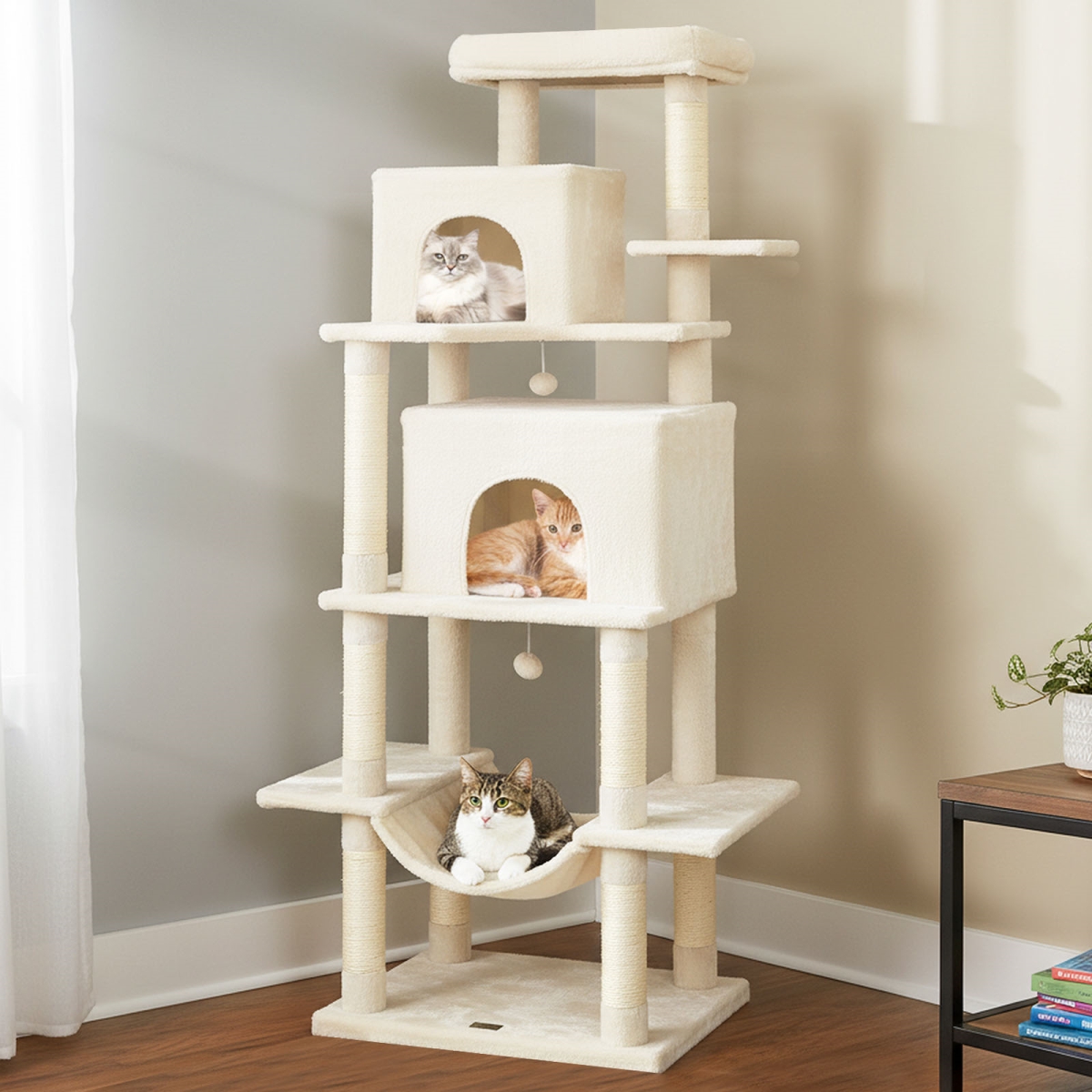 PV10474BE Large Cat Tree for Indoor Cats 70 in. Tall Cat Tower - Beige