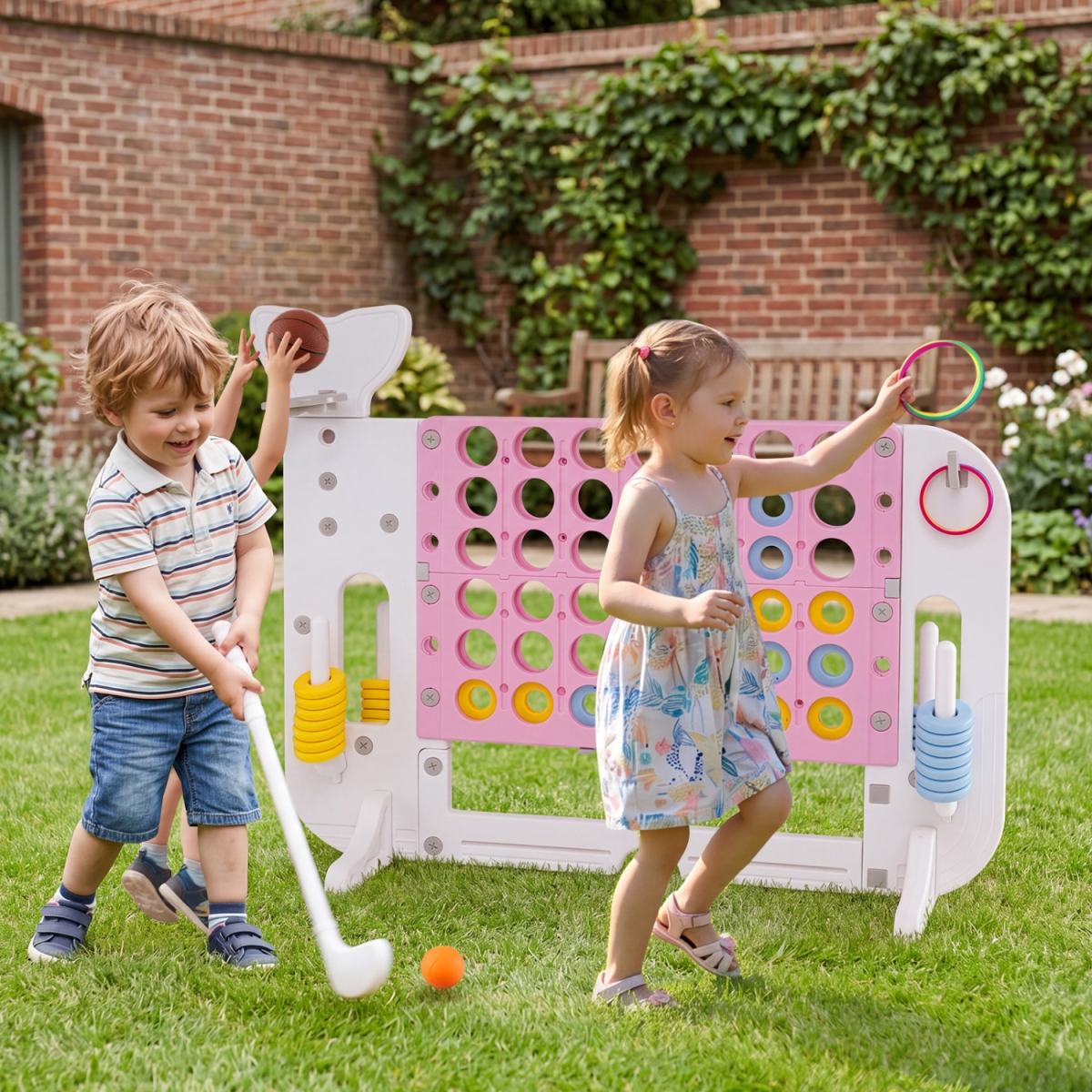 UY10350PI Giant 4-to-Score Game Set Jumbo 4-in-A-Row Game with Ring-Toss & Portable Bag - Pink