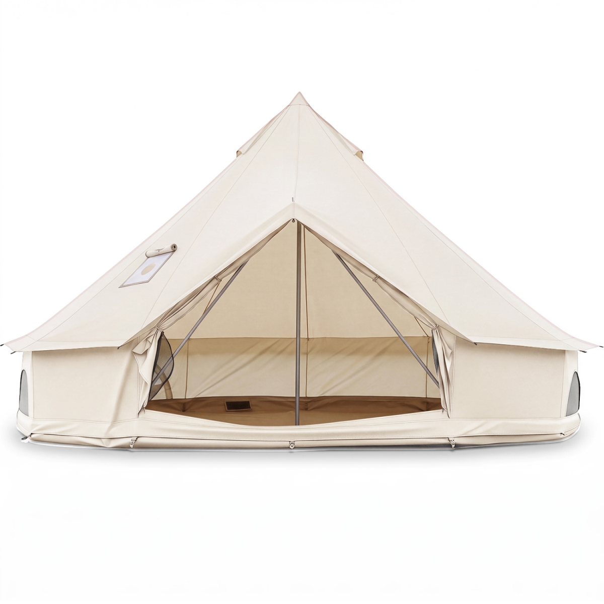 NP13894BE-S Waterproof Bell Tent with Stove Jack Accommodates & Mesh Windows Doors - Beige - Small