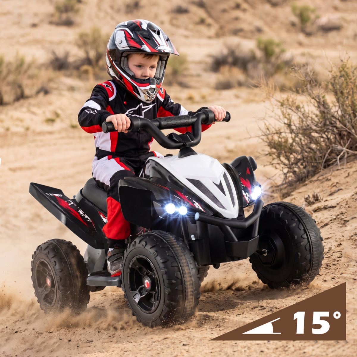 TQ10464US-DK 12V Kids Ride on ATV 4-Wheeler Quad with LED Lights & 7 Mph Max Speed - Black