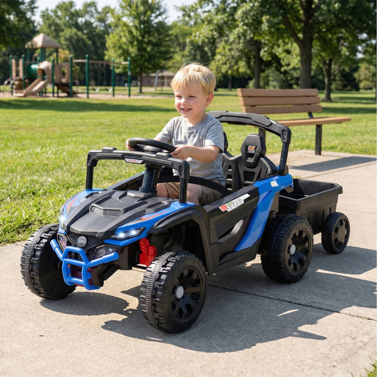 TQ10485US-NY 12V Battery Powered Ride on Tractor with Parent Remote Control - Black & Blue