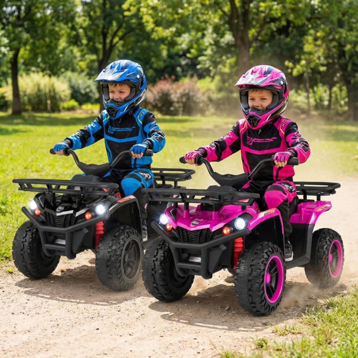 TQ10522US-DK-TQ10522US-PI 24V Electric Ride on Quad with LED Headlights - Black & Pink