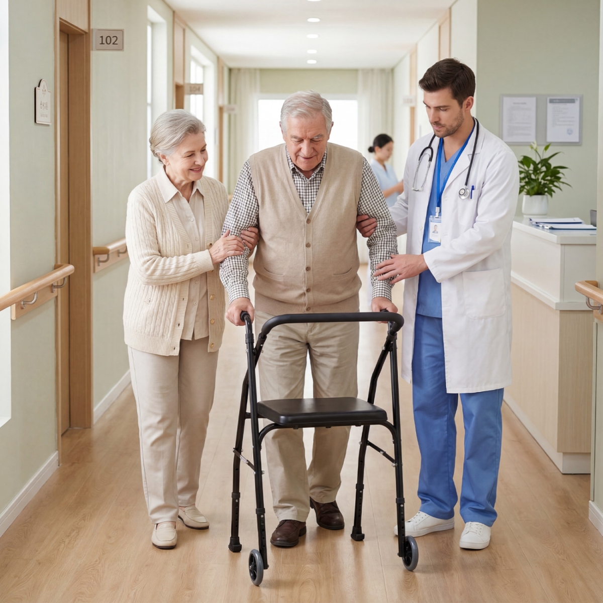 JH10069DK Lightweight Aluminum Mobility Walker for Seniors with 2 Wheels 5-Level Adjustable Height & Padded Seat - Black