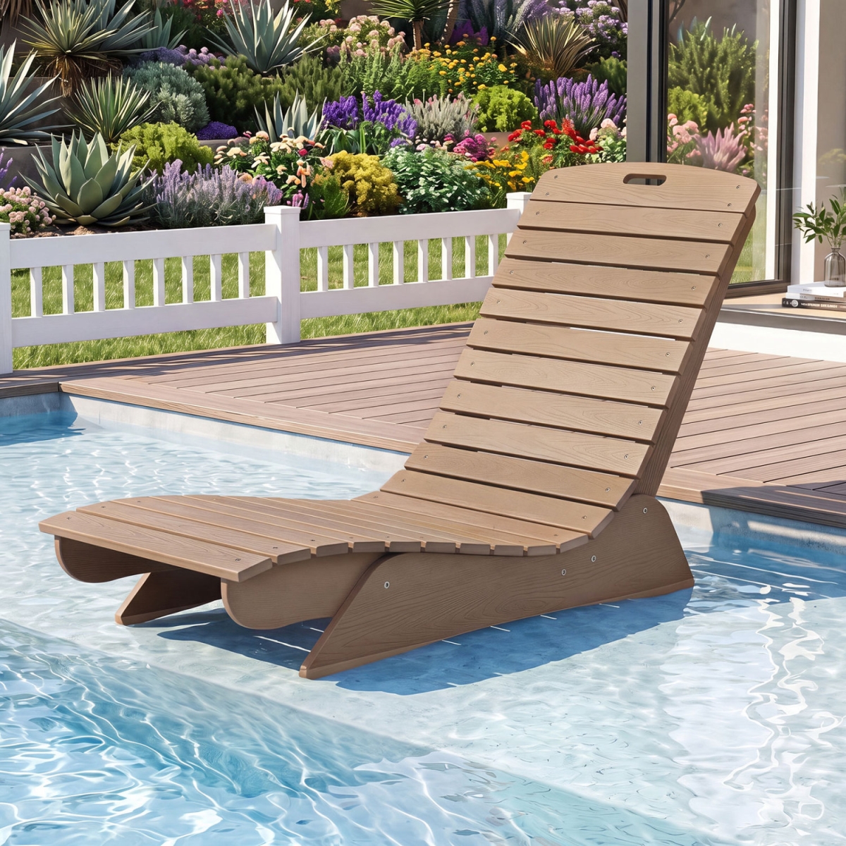 NP13553CF Fade-Resistant Outdoor Lounger with Contoured Shape for Deck Poolside - Brown