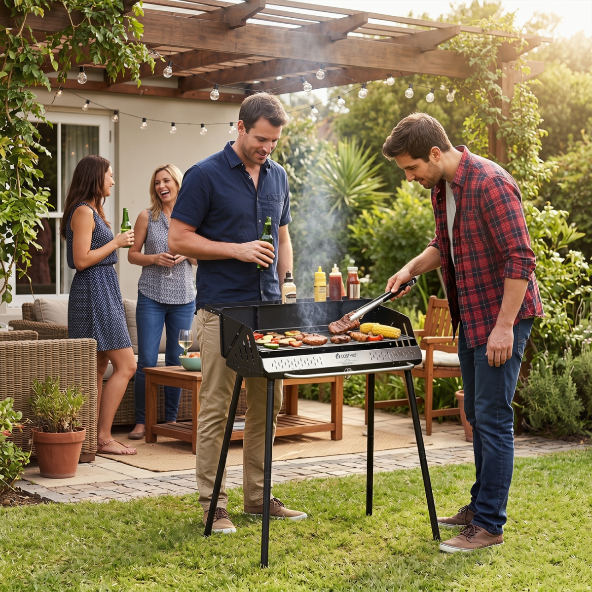 NP13656 Portable Charcoal Grill with Detachable Legs Adjustable Grate & Carrying Bag - Black