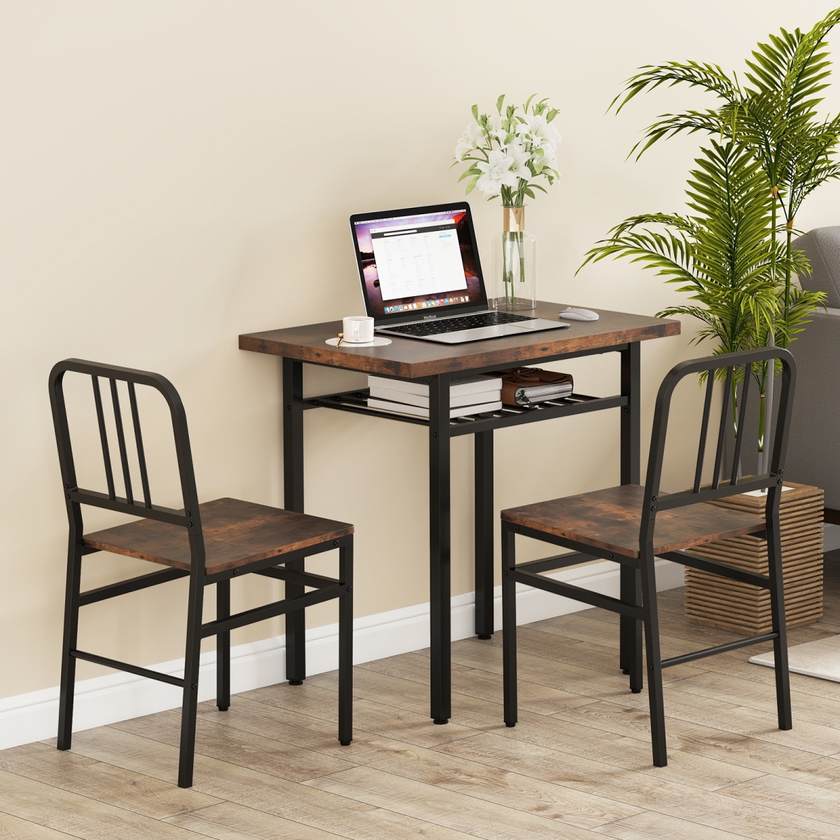 JV12326CF Dining Table Set with Rectangular Kitchen Table & 2 Chairs - Rustic Brown - 3 Piece