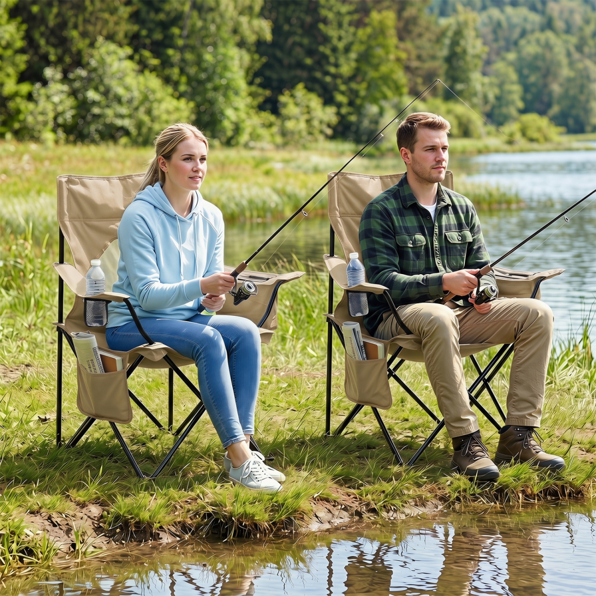 NP13325GN Folding Camping Chair with Mesh Fabric Backrest Solid Metal Frame & Carrying Bag - Green