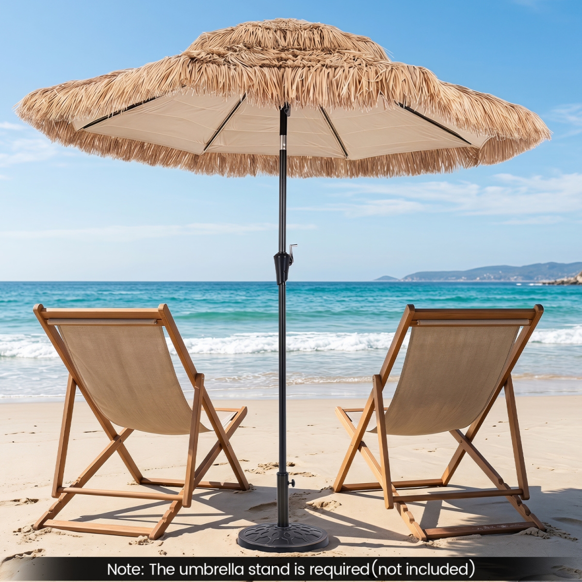 NP13475BN-B 9 ft. Solar Thatched Tiki Umbrella with 96 Multi-Colored Flowing Lights & 12 Modes - Beige