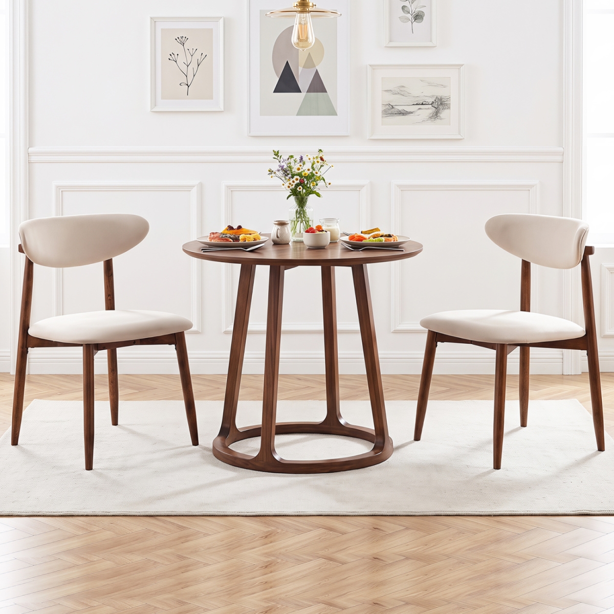 KC59631BE-2 Fabric Upholstered Dining Chairs with Curved Backs - Beige - Set of 2