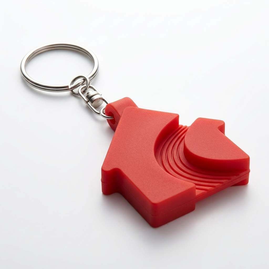 KE8965 Cute Red House-Shaped Silicone Keychain with Key Ring - Red
