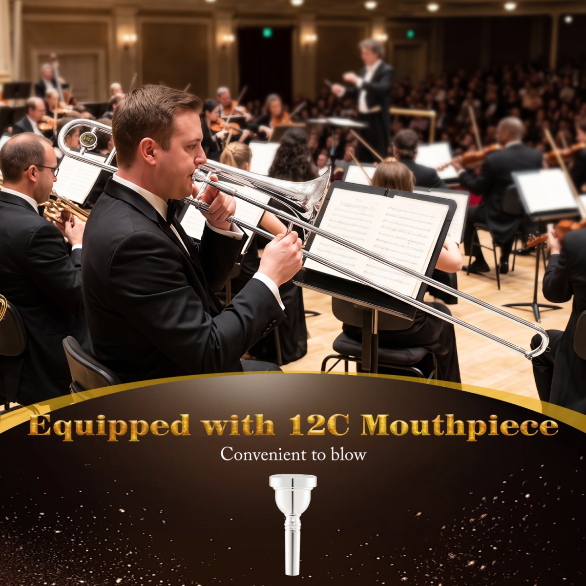 MU10024SL Slide Trombone for Beginners with Portable Case & Shoulder Strap - Silver